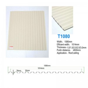 T1080 Panou de perete din PVC alb Plăci de celing din trapez, din plastic, tablă ondulată